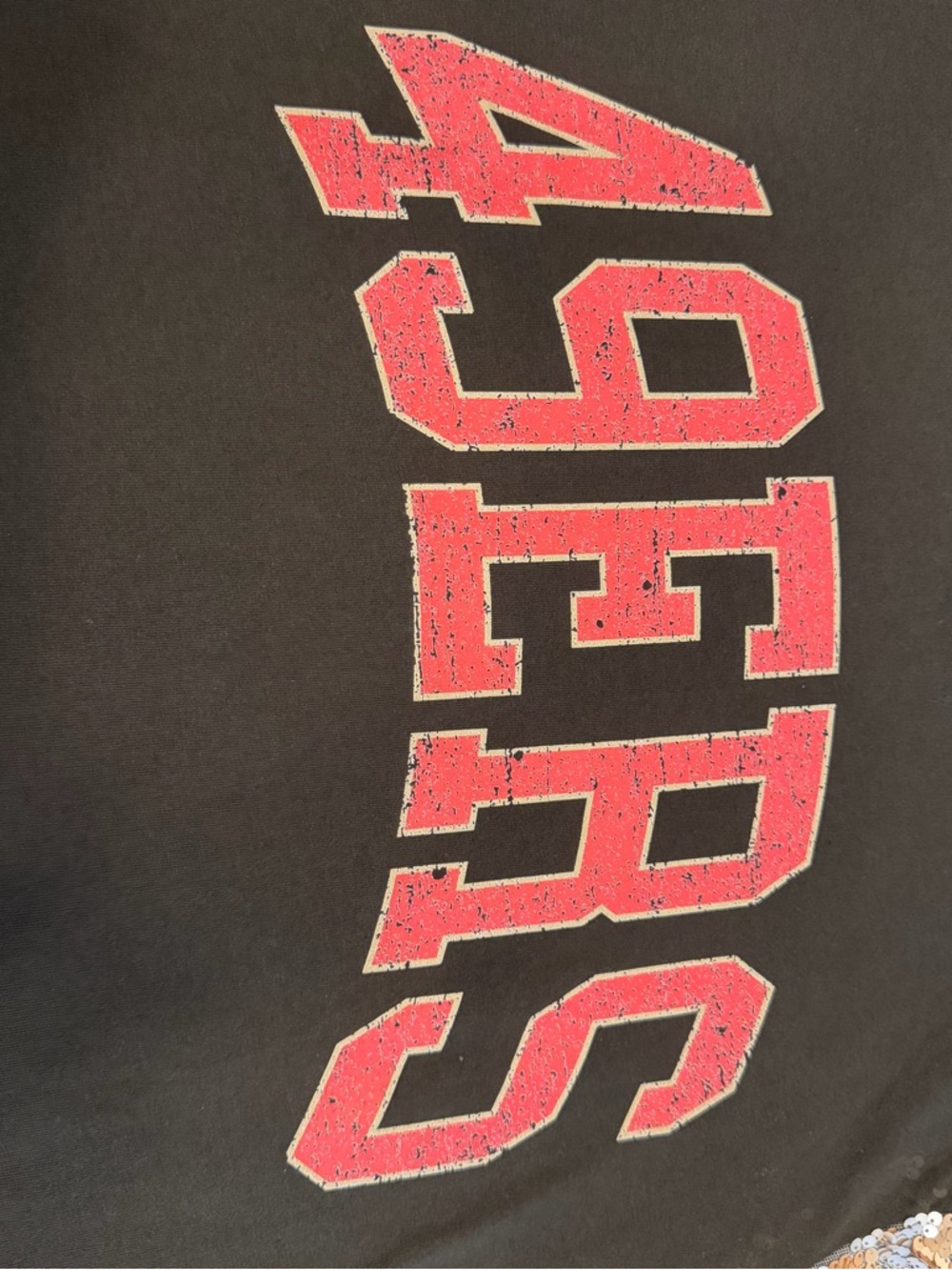 San Francisco 49ers Sequin Sleeve Top Black Gold Tee NFL Style Shirt Women’s - Picture 2 of 4